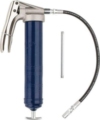 Lincoln - 7,500 Max psi, Flexible Pistol Grease Gun - 14-1 & 2 oz (Cartridge) & 16 oz (Bulk) Capacity, 1/8 Thread Outlet, 39 Strokes per oz, Bulk & Cartridge Fill, Includes 6" Straight Pipe & Coupler - Makers Industrial Supply