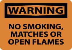 NMC - "Warning - No Smoking, Matches or Open Flames", 10" Long x 14" Wide, Pressure-Sensitive Vinyl Safety Sign - Rectangle, 0.004" Thick, Use for Accident Prevention - Makers Industrial Supply