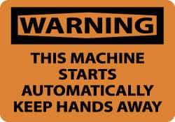 NMC - "Warning - This Machine Starts Automatically - Keep Hands Away", 10" Long x 14" Wide, Aluminum Safety Sign - Rectangle, 0.04" Thick, Use for Accident Prevention - Makers Industrial Supply