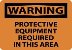 NMC - "Warning - Protective Equipment Required in This Area", 10" Long x 14" Wide, Pressure-Sensitive Vinyl Safety Sign - Rectangle, 0.004" Thick, Use for Accident Prevention - Makers Industrial Supply