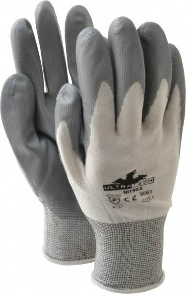 MCR Safety - Size L (9) Nitrile Coated Nylon General Protection Work Gloves - For General Purpose, Palm & Fingers Coated, Knit Wrist Cuff, Full Fingered, Gray/White/Brown, Paired - Makers Industrial Supply