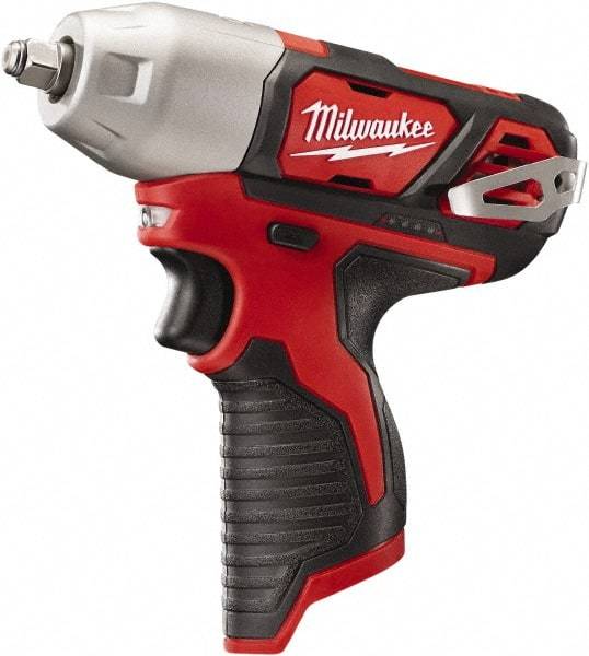 Milwaukee Tool - 3/8" Drive 12 Volt Pistol Grip Cordless Impact Wrench & Ratchet - 0 to 2,500 RPM, 0 to 3,300 BPM, 100 Ft/Lb Torque, Lithium-Ion Batteries Not Included - Makers Industrial Supply