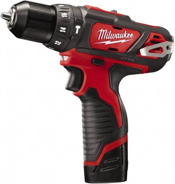 Milwaukee Tool - 12 Volt 3/8" Keyless Chuck Cordless Hammer Drill - 0 to 22,500 BPM, 0 to 400 & 0 to 1,500 RPM, Reversible - Makers Industrial Supply