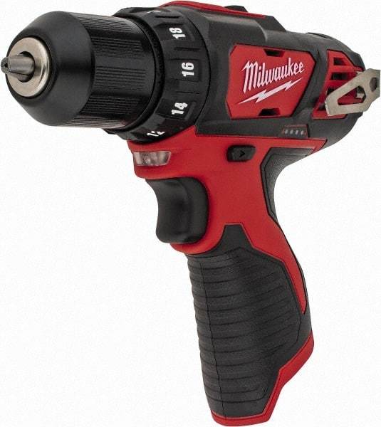 Milwaukee Tool - 12 Volt 3/8" Chuck Pistol Grip Handle Cordless Drill - 0-400 & 0-1500 RPM, Keyless Chuck, Reversible, Lithium-Ion Batteries Not Included - Makers Industrial Supply