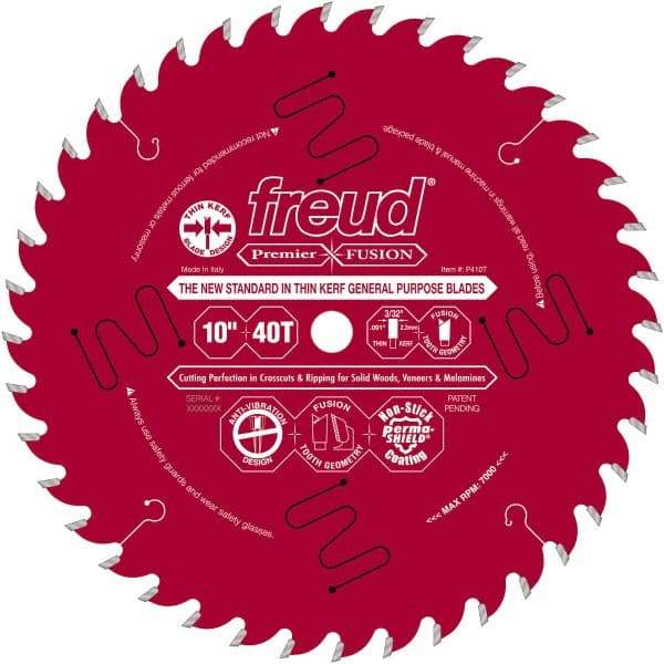 Freud - 10" Diam, 5/8" Arbor Hole Diam, 40 Tooth Wet & Dry Cut Saw Blade - Carbide-Tipped, Standard Round Arbor - Makers Industrial Supply