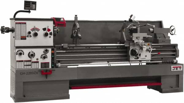 Jet - 26" Swing, 80" Between Centers, 230 Volt, Triple Phase Engine Lathe - 6MT Taper, 10 hp, 40 to 1,800 RPM, 4-1/8" Bore Diam, 43" Deep x 57" High x 136" Long - Makers Industrial Supply