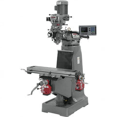 Jet - 9" Table Width x 42" Table Length, Step Pulley Control, 3 Phase Knee Milling Machine - R8 Spindle Taper, 2 hp - Makers Industrial Supply