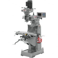 Jet - 7-7/8" Table Width x 35-3/4" Table Length, Step Pulley Control, 1 Phase Knee Milling Machine - R8 Spindle Taper, 1-1/2 hp - Makers Industrial Supply