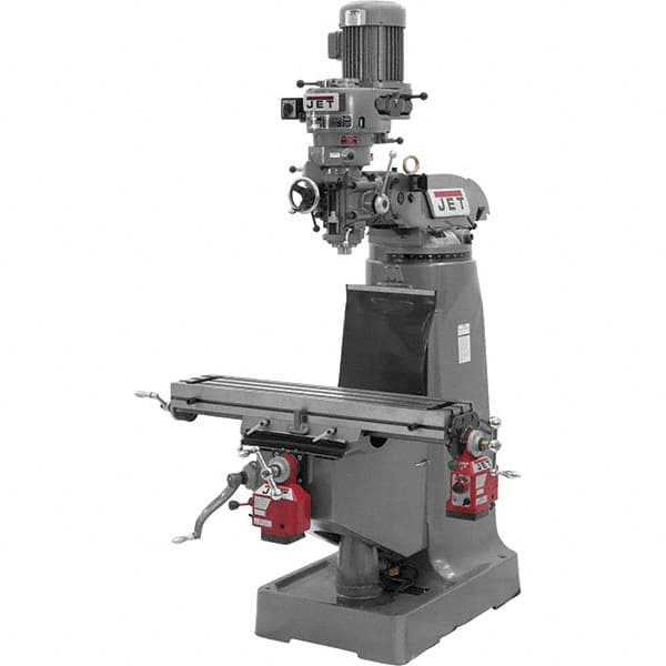 Jet - 9" Table Width x 42" Table Length, Step Pulley Control, 1 Phase Knee Milling Machine - R8 Spindle Taper, 2 hp - Makers Industrial Supply