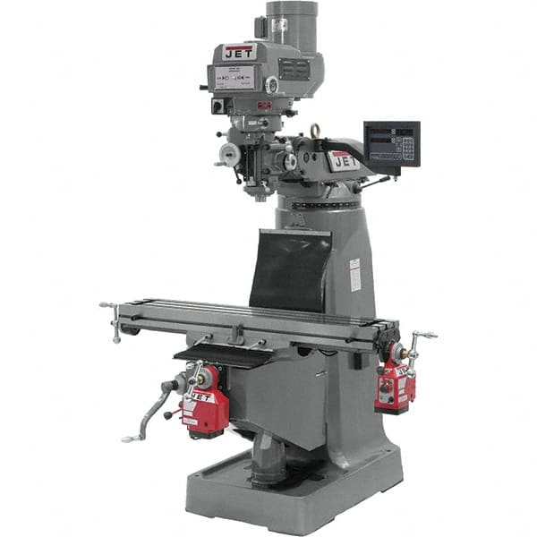 Jet - 9" Table Width x 42" Table Length, Variable Speed Pulley Control, 3 Phase Knee Milling Machine - R8 Spindle Taper, 3 hp - Makers Industrial Supply