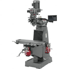 Jet - 9" Table Width x 42" Table Length, Step Pulley Control, 1 Phase Knee Milling Machine - R8 Spindle Taper, 2 hp - Makers Industrial Supply