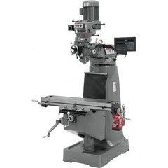 Jet - 9" Table Width x 42" Table Length, Step Pulley Control, 1 Phase Knee Milling Machine - R8 Spindle Taper, 2 hp - Makers Industrial Supply