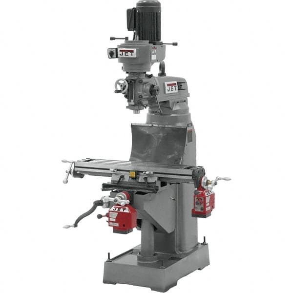 Jet - 7-7/8" Table Width x 35-3/4" Table Length, Step Pulley Control, 1 Phase Knee Milling Machine - R8 Spindle Taper, 1-1/2 hp - Makers Industrial Supply