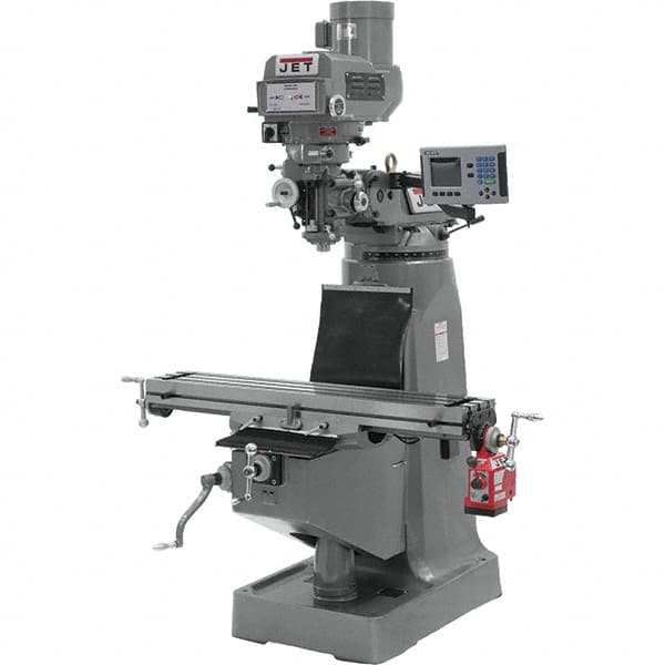 Jet - 10" Table Width x 49" Table Length, Variable Speed Pulley Control, 1 Phase Knee Milling Machine - R8 Spindle Taper - Makers Industrial Supply