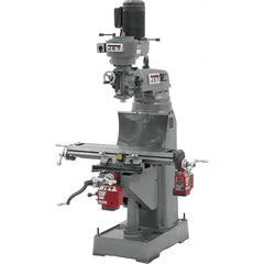 Jet - 7-7/8" Table Width x 35-3/4" Table Length, Step Pulley Control, 3 Phase Knee Milling Machine - R8 Spindle Taper, 1-1/2 hp - Makers Industrial Supply