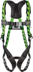 Miller - 400 Lb Capacity, Size Universal, Full Body AirCore Single D-Ring Safety Harness - Polyester, Tongue Buckle Leg Strap, Quick Connect Chest Strap, Black/Green - Makers Industrial Supply