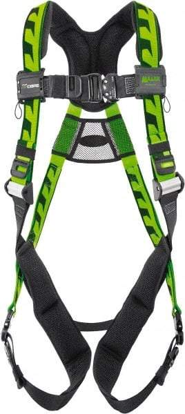 Miller - 400 Lb Capacity, Size Universal, Full Body AirCore Single D-Ring Safety Harness - Polyester, Quick Connect Leg Strap, Quick Connect Chest Strap, Black/Green - Makers Industrial Supply