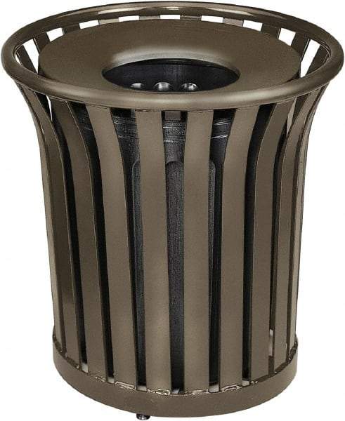 Rubbermaid - 36 Gal Bronze Round Decorative Waste Receptacle With Top - Steel, 826mm High - Makers Industrial Supply