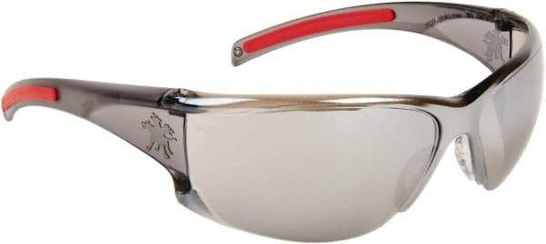 MCR Safety - Silver Mirror Lenses, Frameless Safety Glasses - Scratch Resistant, Smoke Thermoplastic Rubber Frame, Size Universal, Wrap Around - Makers Industrial Supply