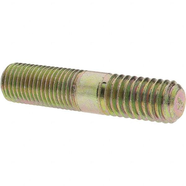 Value Collection - 7/16-20 Long Thread, 7/16-14 Short Thread, 2" OAL Unequal Double Threaded Stud - Alloy Steel, Zinc Yellow Dichromate Finish, 15/16" Long Thread Length, 3/4" Short Thread Length - Makers Industrial Supply