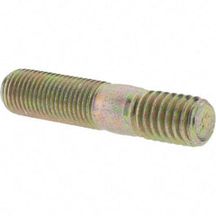 Value Collection - 3/8-24 Long Thread, 3/8-16 Short Thread, 1-3/4" OAL Unequal Double Threaded Stud - Alloy Steel, Zinc Yellow Dichromate Finish, 1" Long Thread Length, 9/16" Short Thread Length - Makers Industrial Supply