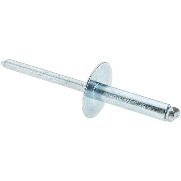 Value Collection - Size 610 Large Flange Dome Head Steel Open End Blind Rivet - Steel Mandrel, 0.501" to 5/8" Grip, 5/8" Head Diam, 0.192" to 0.196" Hole Diam, 0.825" Length Under Head, 3/16" Body Diam - Makers Industrial Supply