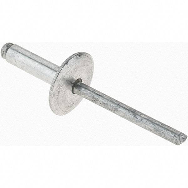 Value Collection - Size 68 Large Flange Dome Head Aluminum Open End Blind Rivet - Aluminum Mandrel, 0.376" to 1/2" Grip, 5/8" Head Diam, 0.192" to 0.196" Hole Diam, 0.7" Length Under Head, 3/16" Body Diam - Makers Industrial Supply