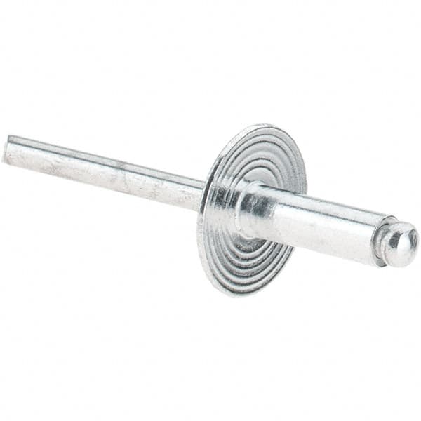 Value Collection - Size 66 Large Flange Dome Head Aluminum Open End Blind Rivet - Aluminum Mandrel, 0.251" to 3/8" Grip, 5/8" Head Diam, 0.192" to 0.196" Hole Diam, 0.575" Length Under Head, 3/16" Body Diam - Makers Industrial Supply