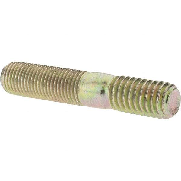 Value Collection - 3/8-24 Long Thread, 3/8-16 Short Thread, 2" OAL Unequal Double Threaded Stud - Alloy Steel, Zinc Yellow Dichromate Finish, 1-1/16" Long Thread Length, 5/8" Short Thread Length - Makers Industrial Supply