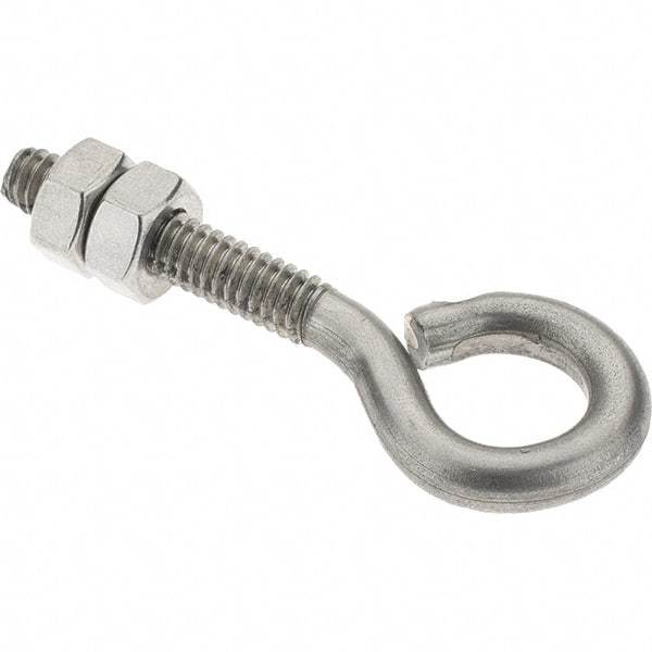 Value Collection - 1/4-20, Stainless Steel Wire Turned Open Eye Bolt - 1-1/4" Thread Length, 1/2" ID, 1-1/2" Shank Length - Makers Industrial Supply