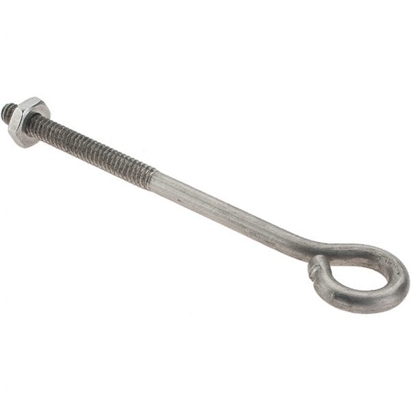 Value Collection - #10-24, Stainless Steel Wire Turned Open Eye Bolt - 1-1/2" Thread Length, 3/8" ID, 3" Shank Length - Makers Industrial Supply