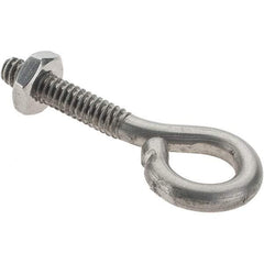 Value Collection - #10-24, Stainless Steel Wire Turned Open Eye Bolt - 7/8" Thread Length, 3/8" ID, 1" Shank Length - Makers Industrial Supply