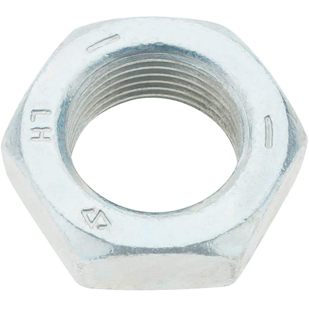 Made in USA - 1-14 UNF Steel Left Hand Hex Jam Nut - 1-1/2" Across Flats, 0.5469" High, Zinc Clear Finish - Makers Industrial Supply