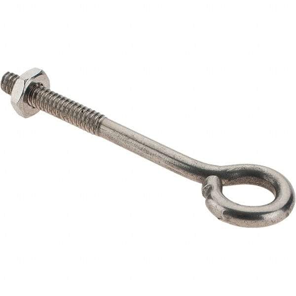 Value Collection - #10-24, Stainless Steel Wire Turned Open Eye Bolt - 1" Thread Length, 3/8" ID, 2" Shank Length - Makers Industrial Supply