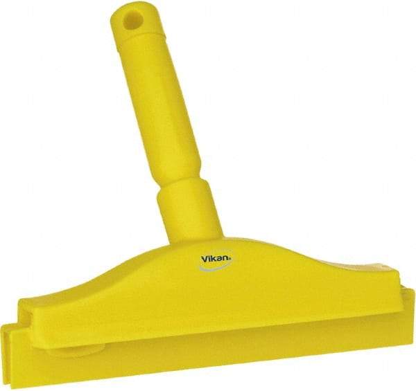 Vikan - 10" Rubber Blade Floor Squeegee - Double Edge, Yellow, Plastic Holder - Makers Industrial Supply