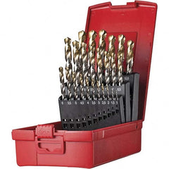 Drill Bit Set: Jobber Length Drill Bits, 25 Pc, 118 °, High Speed Steel TiN, Split-Point, Straight Shank, Series A002