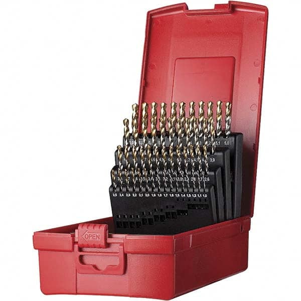 Drill Bit Set: Jobber Length Drill Bits, 51 Pc, 118 °, High Speed Steel TiN, Split-Point, Straight Shank, Series A002