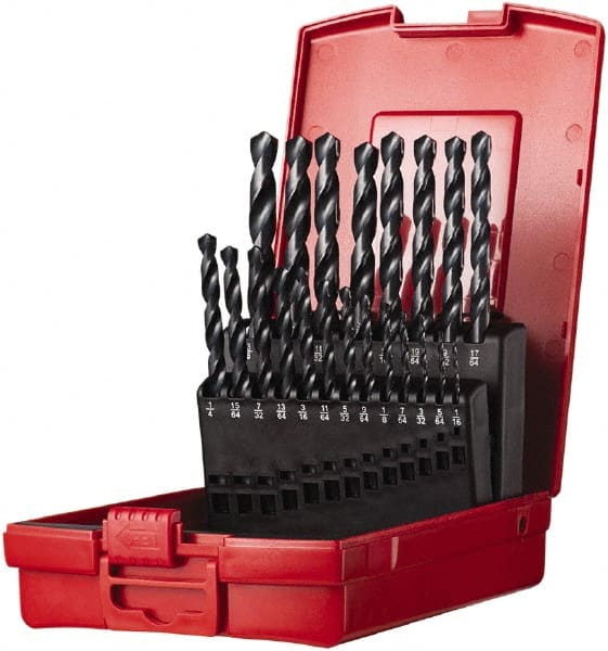 Drill Bit Set: Jobber Length Drill Bits, 21 Pc, 0.0625″ to 0.375″ Drill Bit Size, 118 °, High Speed Steel Oxide, Straight Shank, Series A100