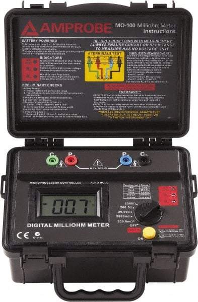 Amprobe - Digital LCD Display, 2,000 Megohm Electrical Insulation Resistance Tester & Megohmmeter - Powered by AA Battery - Makers Industrial Supply