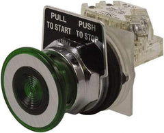 Schneider Electric - 30mm Mount Hole, Extended Straight, Pushbutton Switch with Contact Block - Green Pushbutton, Maintained (MA) - Makers Industrial Supply