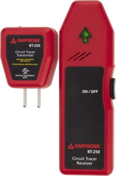 Amprobe - 110 to 110 VAC, Circuit Breaker Finder - 9 Volt, Includes Batteries, Connection Cable, Light Fixture Adapter, Receiver, Socket/Test Lead Adapter with Clips, Transmitter, User Manual - Makers Industrial Supply