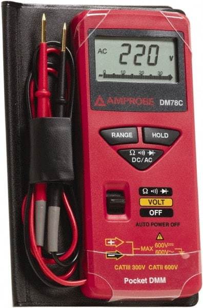 Amprobe - 3156830, CAT II, CAT 0, 600 VAC/VDC, Digital Average Responding Multimeter - 32 mOhm, Measures Voltage, Resistance - Makers Industrial Supply