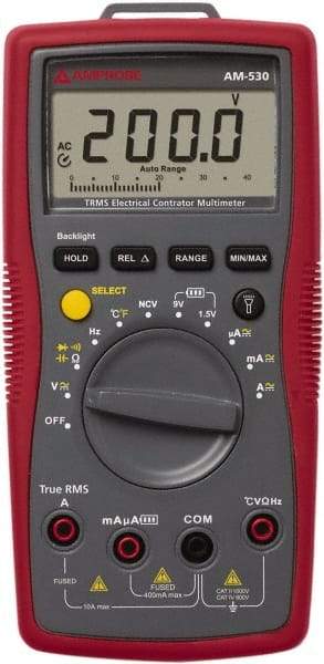 Amprobe - 4018651, CAT III, 600 VAC/VDC, Digital Average Responding Multimeter - 40 mOhm, Measures Voltage, Capacitance, Current, Frequency, Resistance, Temperature - Makers Industrial Supply