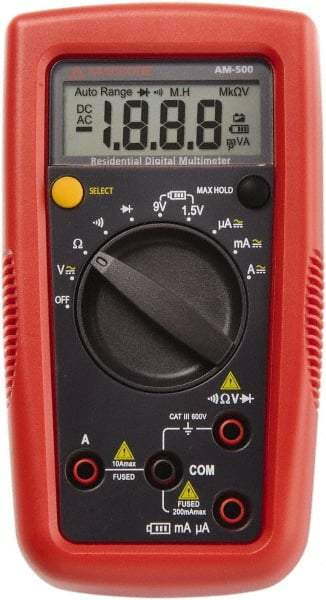 Amprobe - 4018624, CAT III, 600 VAC/VDC, Digital Auto Ranging Manual Ranging Multimeter - 20 mOhm, Measures Voltage, Current, Resistance - Makers Industrial Supply