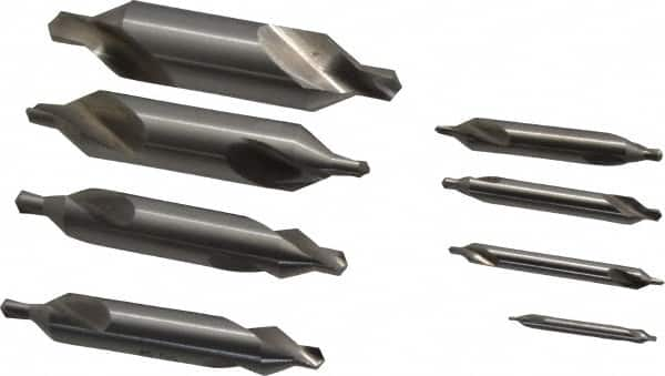 Chicago-Latrobe - 8 Piece, #1 to 8, 1/8 to 3/4" Body Diam, 3/64 to 5/16" Point Diam, Plain Edge, High Speed Steel Combo Drill & Countersink Set - 60° Incl Angle, 1/8 to 3-1/2" OAL, Double End, 217 Series Compatibility - Makers Industrial Supply