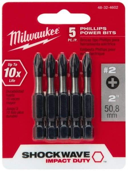 Milwaukee Tool - #2 Phillips Screwdriver Bit - 1/4" Hex Drive, 2" OAL - Makers Industrial Supply