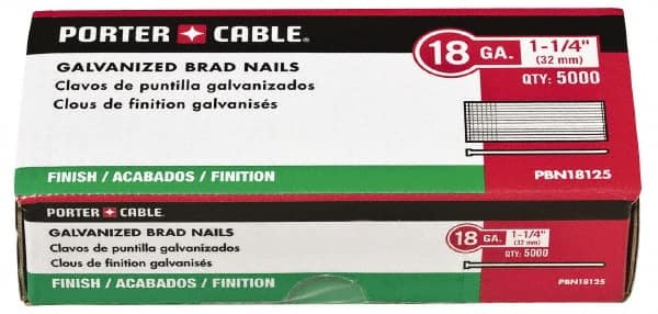 Porter-Cable - 18 Gauge 3/4" Long Brad Nails for Power Nailers - Grade 2 Steel, Galvanized Finish, Brad Head, Chisel Point - Makers Industrial Supply