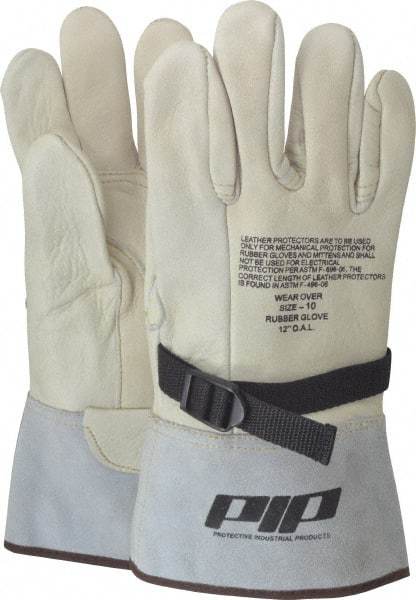 Novax - Class 1 & 2, Size XL (10), 12" Long, Grain Cowhide Leather Protector - Natural, Not for Electrical Protection (ASTM F696-02), Wear Over Rubber Insulating Gloves, ASTM F696-02 - Makers Industrial Supply