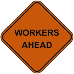 PRO-SAFE - "Workers Ahead", 48" Wide x 48" High, Nylon Construction Roadway Signs - Orange, Square, Sign Stand Mount - Makers Industrial Supply