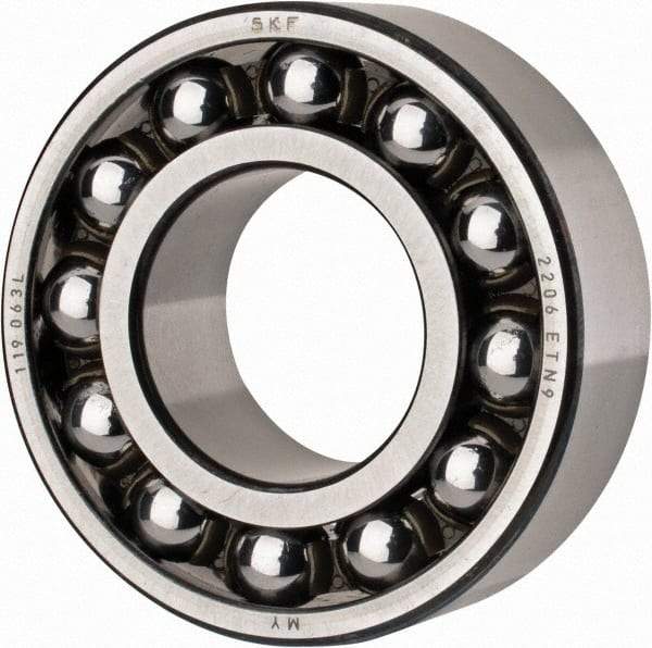 SKF - 30mm Bore Diam, 62mm OD, Open Self Aligning Radial Ball Bearing - 20mm Wide, 2 Rows, Round Bore, 1,510 Lb Static Capacity, 5,350 Lb Dynamic Capacity - Makers Industrial Supply